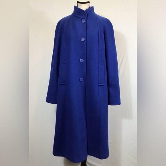 Vintage Komitor Womens Oversized Wool Trench Coat Size 8 Long Overcoat Twee Blue - Picture 5 of 16
